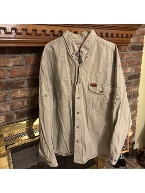 Vintage Woolrich Rugged Outdoorwear Shirt Men 2XL Khaki Cotton Pockets 1990’s